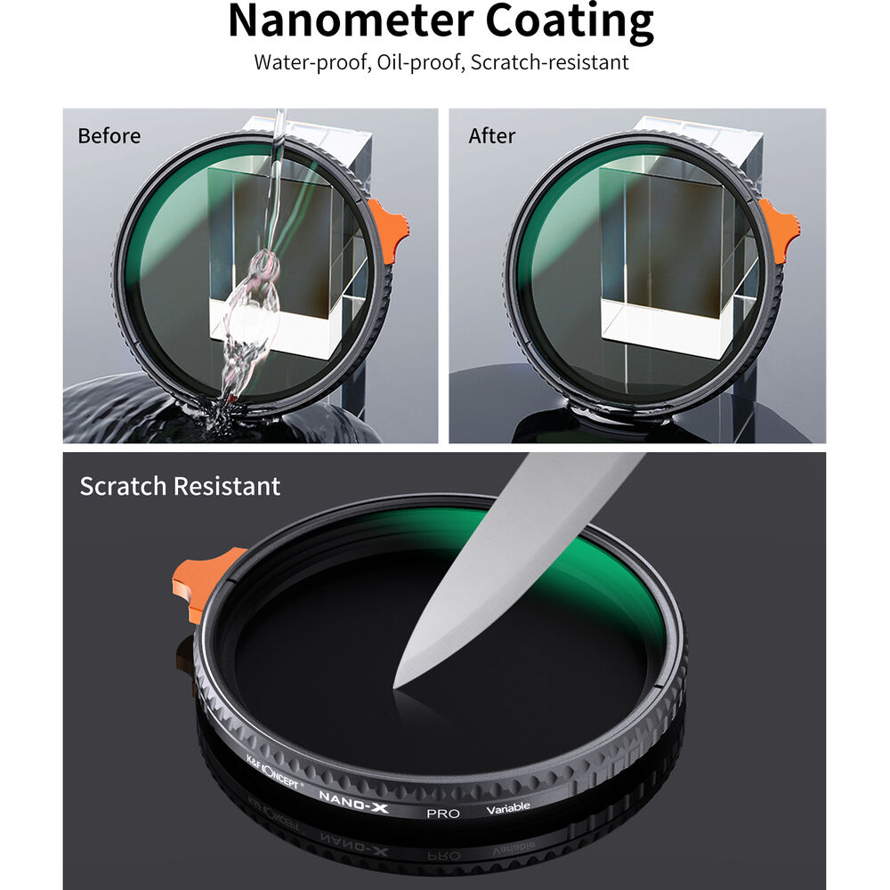 K&F Concept 77mm Nano X-Pro Slim Waterproof Anti Scratch Green Coated HD Variable ND2-400 Filter KF01.1618 - 12